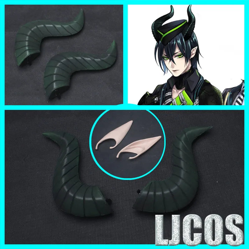 New Twisted-Wonderland DIASOMNIA Malleus Cosplay Horns Hat Ears Wig Head Clip Headwear Hairwear Cosplay Props Accessories