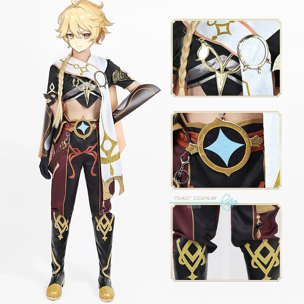 Genshinimpact Aether Game Cosplay Costume Sora Kong Cosplay Traveler Aether Halloween Party Outfit Clothes Wig Shoes Full Set