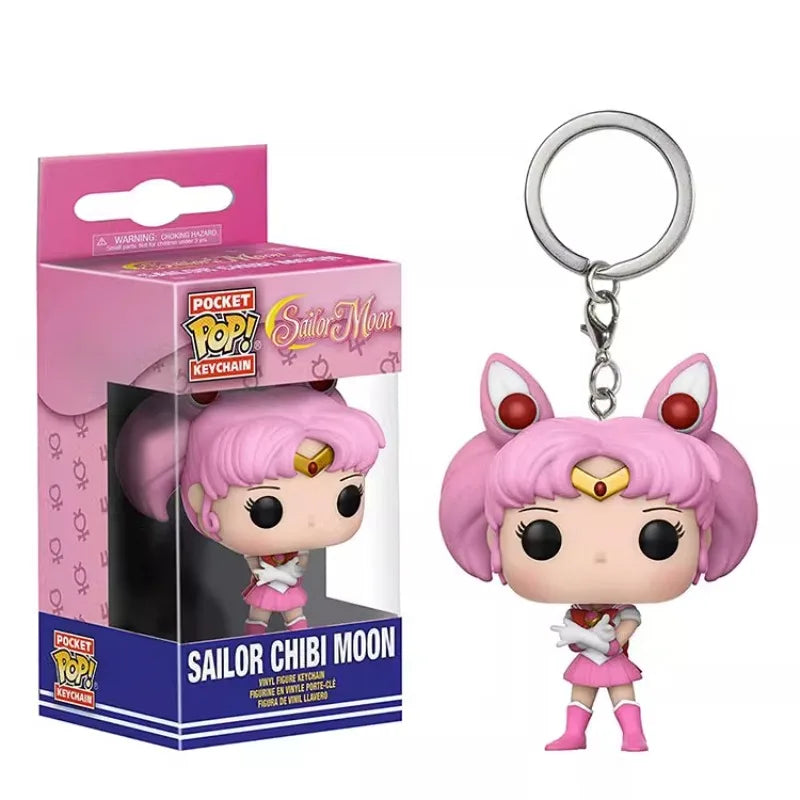 BANDAI Funko Pop Sailor Moon Minecraft Keychain Lego Evangelion Anime Figure Games Pokemon Arceus