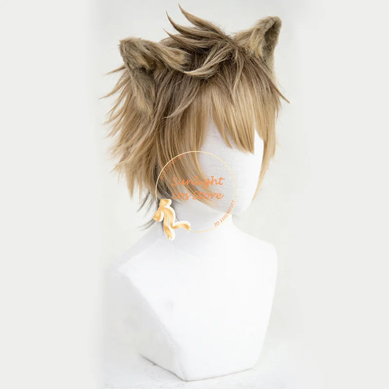 In Stock Anime Twisted Wonderland Ruggie Bucchi Cosplay Wig Short Linen Brown Wig Heat Resistant Synthetic Wigs Party + Wig Cap