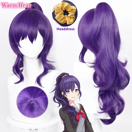 Asahina Mafuyu Wig Anime Project SEKAI COLORFUL STAGE! Cosplay Wig Long 61cm Dark Purple Ponytail Wig Heat Resistance Fibre Wigs