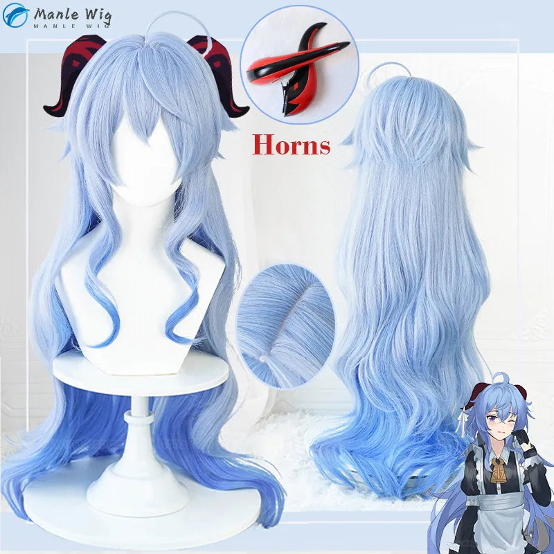 90cm Ganyu Genshin Wig Genshin Impact Ganyu Cosplay Wig Blue Gradient Curly Hair Heat Resistant  Anime Cosplay Wigs  + Wig Cap