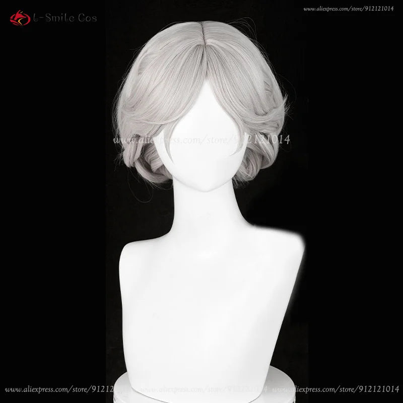 Game Identity V Bloody Queen Mary Cosplay Wig 43cm Grey With Bun Women Mary Cosplay Wigs Heat Resistant Synthetic Hair + Wig Cap