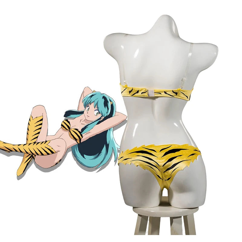 Lum Cosplay Urusei Yatsura Cosplay Costume With Wig Anime Urusei Yatsura Lamu Invader Cosplay Costume Bikini Swimming Party