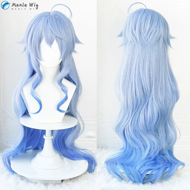 90cm Ganyu Genshin Wig Genshin Impact Ganyu Cosplay Wig Blue Gradient Curly Hair Heat Resistant  Anime Cosplay Wigs  + Wig Cap