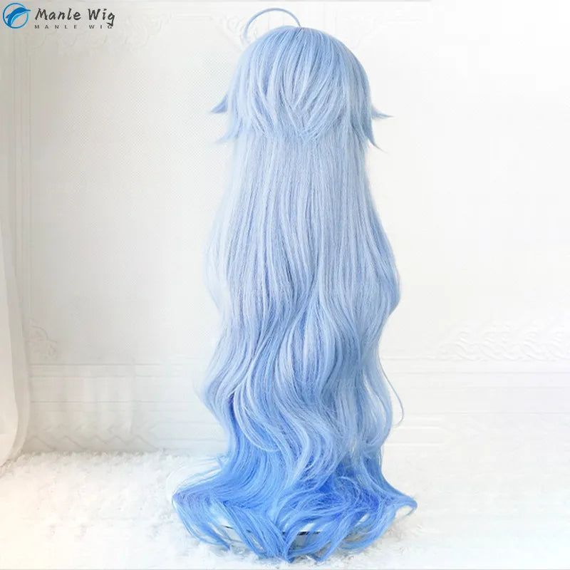 90cm Ganyu Genshin Wig Genshin Impact Ganyu Cosplay Wig Blue Gradient Curly Hair Heat Resistant  Anime Cosplay Wigs  + Wig Cap