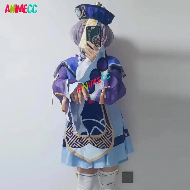 ANIMECC Qiqi Genshin Impact Cosplay Costume Wig Zombie Girl Dress Hat Anime Game Halloween Christmas Party for Clothe Women Gilr