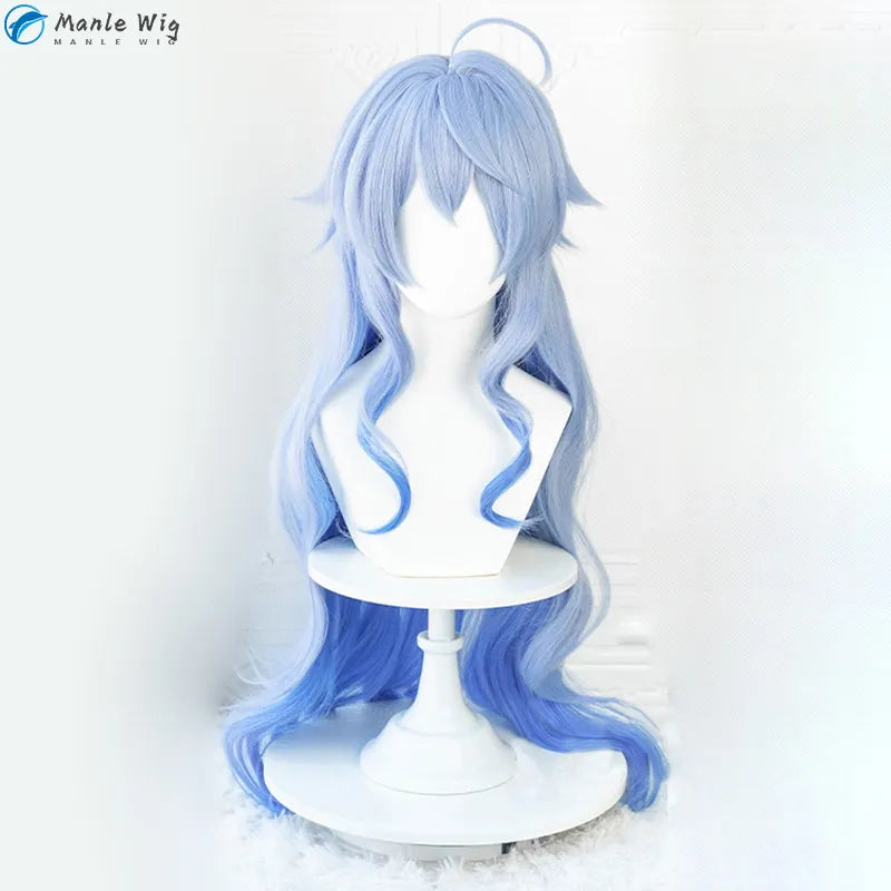 90cm Ganyu Genshin Wig Genshin Impact Ganyu Cosplay Wig Blue Gradient Curly Hair Heat Resistant  Anime Cosplay Wigs  + Wig Cap