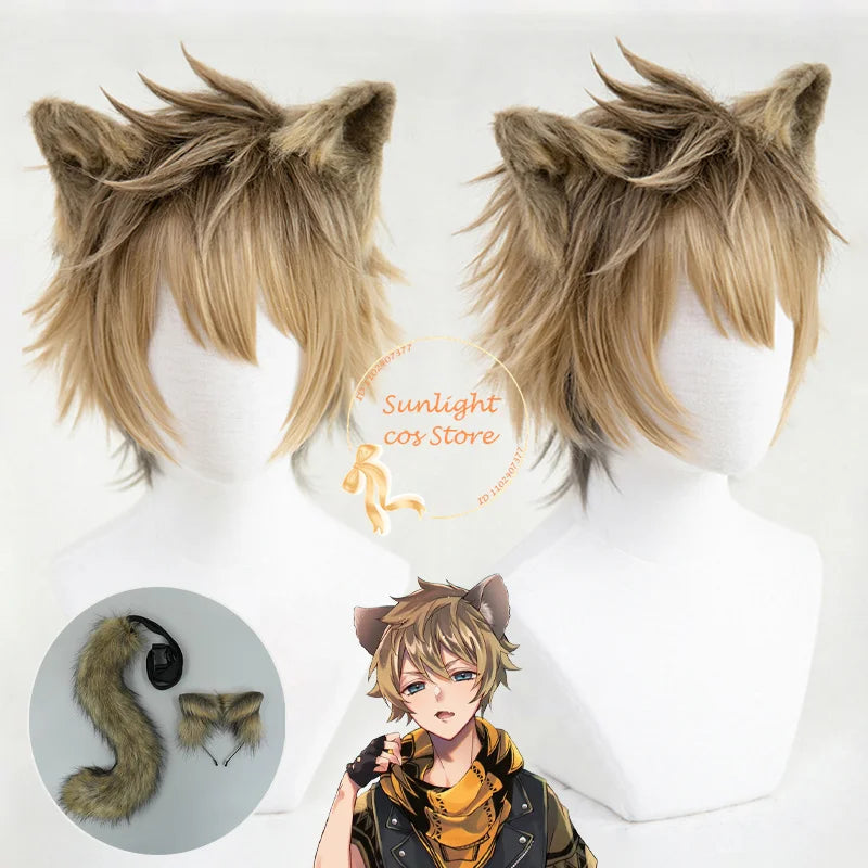 In Stock Anime Twisted Wonderland Ruggie Bucchi Cosplay Wig Short Linen Brown Wig Heat Resistant Synthetic Wigs Party + Wig Cap