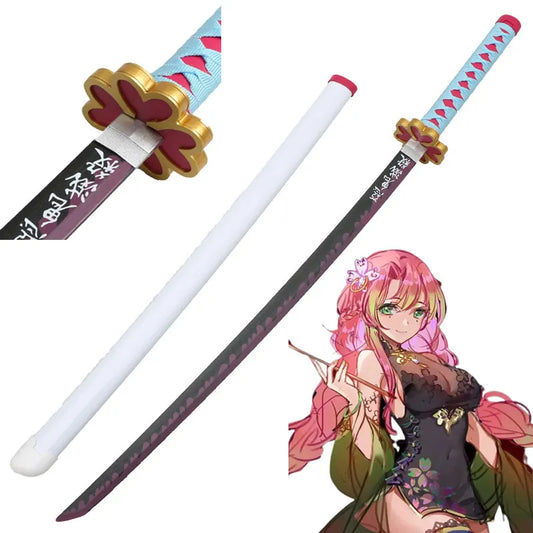 Cosplay Anime Kimetsu no Yaiba Sword Weapon Demon Slayer Kanroji Mitsuri Agatsuma Zenitsu Sword 1:1 Wood Prop 104cm Katana