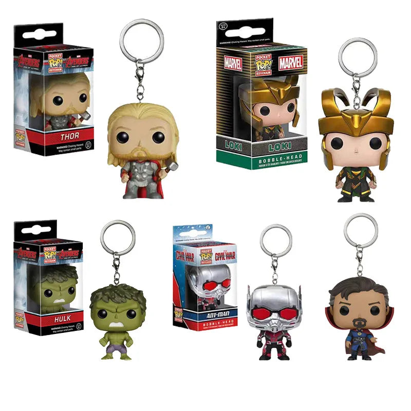 Funko Keychain Toy The Avengers Loki Ant-Man Doctor Strange The God of Thunder Hulk Pocket Pop Action Figure KeyChains Toys