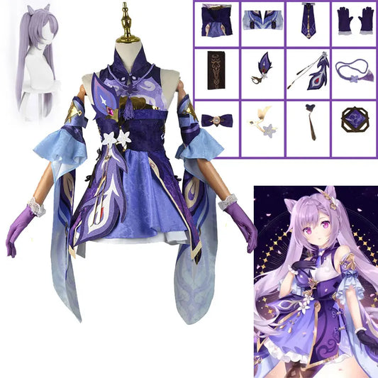 Genshin Impact Keqing Cosplay Costumes Niform Wig Cosplay Anime Chinese Style Halloween Costumes for Women Purple Cosplay