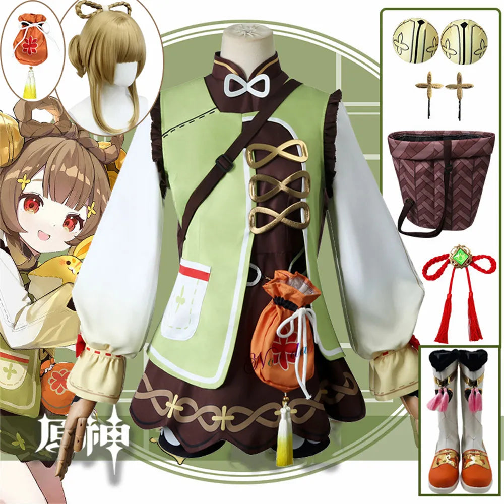 Anime YaoYao Cosplay Costume Women Kids Anime Lolita Dress Lovely Uniform Yao Yao Wig Shoes Halloween Costume Full Set