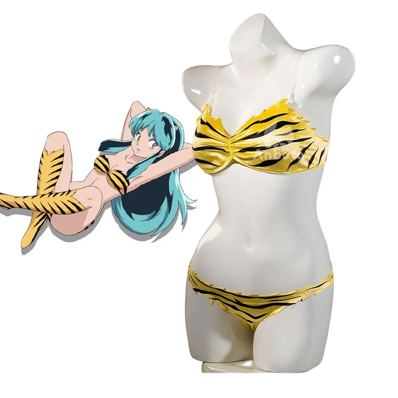 Lum Cosplay Urusei Yatsura Cosplay Costume With Wig Anime Urusei Yatsura Lamu Invader Cosplay Costume Bikini Swimming Party