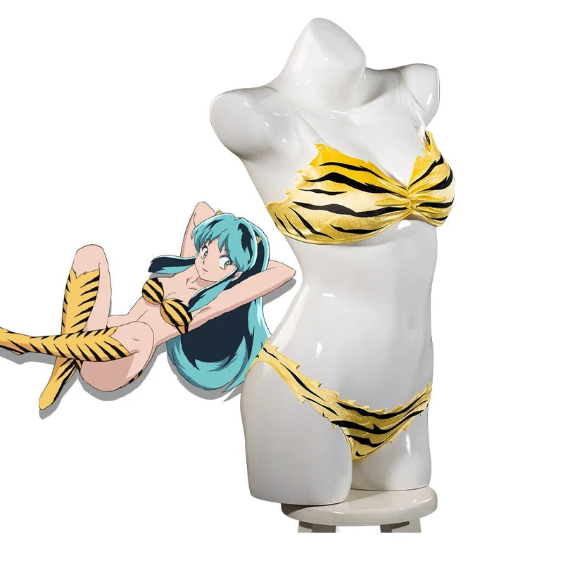 Lum Cosplay Urusei Yatsura Cosplay Costume With Wig Anime Urusei Yatsura Lamu Invader Cosplay Costume Bikini Swimming Party