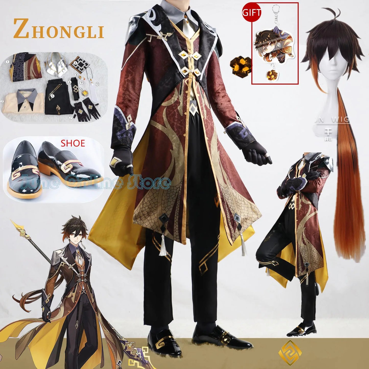 Genshin Zhongli Cosplay Costume Wig Hair Genshin Impact Liyue Morax Zhong Li Cosplay Outfits Costumes