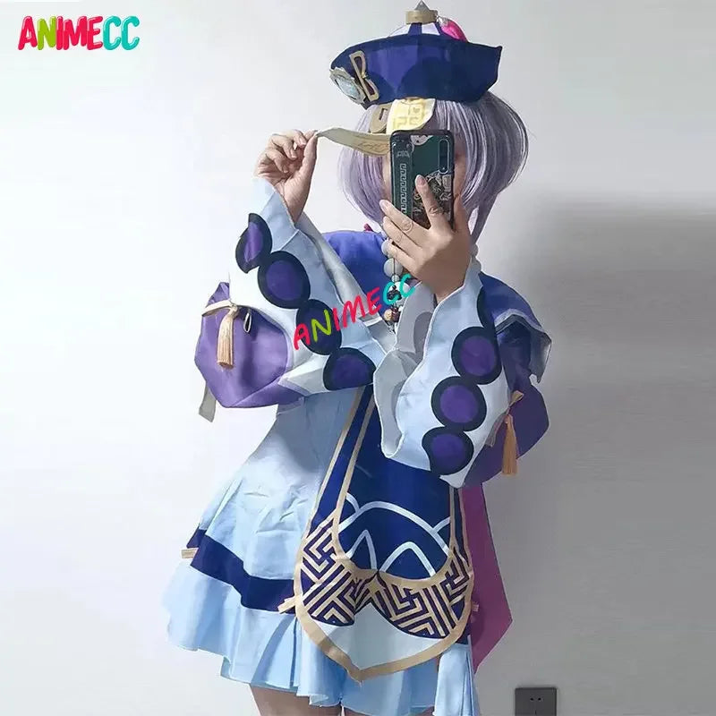 ANIMECC Qiqi Genshin Impact Cosplay Costume Wig Zombie Girl Dress Hat Anime Game Halloween Christmas Party for Clothe Women Gilr