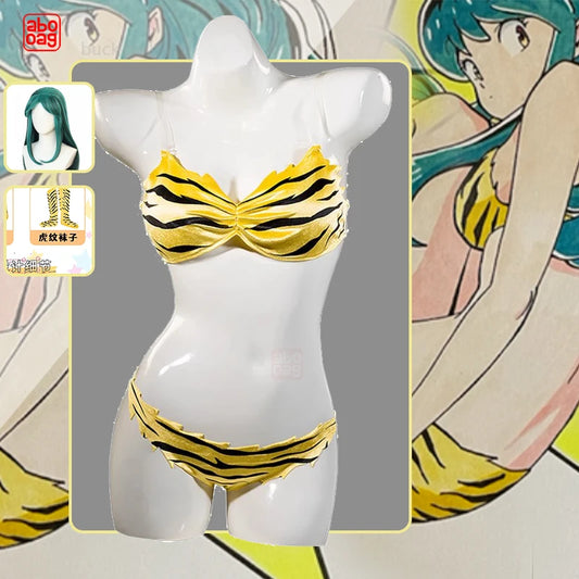 Lum Cosplay Urusei Yatsura Cosplay Costume With Wig Anime Urusei Yatsura Lamu Invader Cosplay Costume Bikini Swimming Party