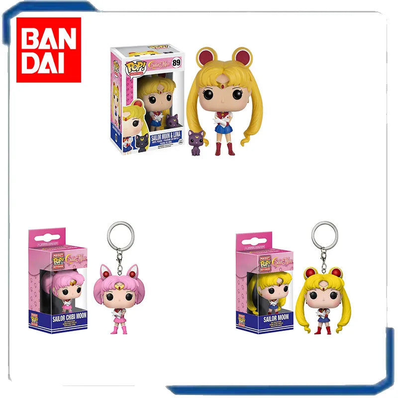 BANDAI Funko Pop Sailor Moon Minecraft Keychain Lego Evangelion Anime Figure Games Pokemon Arceus