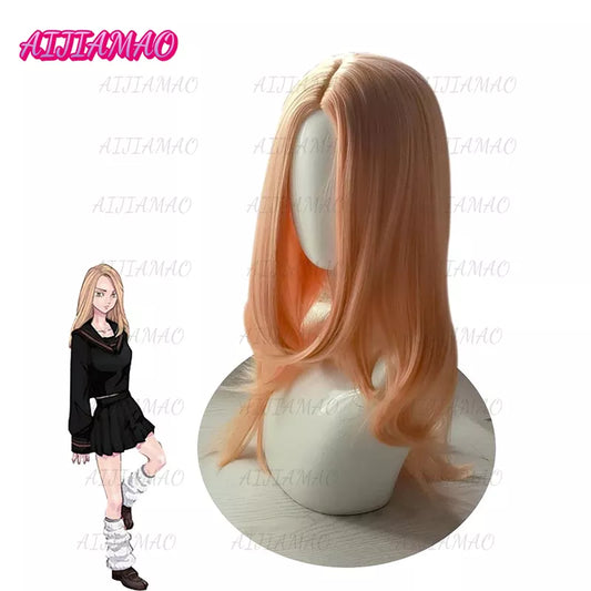 Shiba Yuzuha Cosplay Wig Anime Tokyo Revengers  Orange Long Synthetic Fake Hair Halloween Party Role Play+ Free Wig Cap