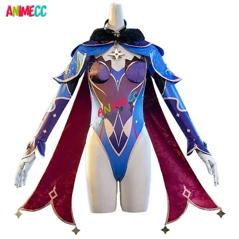 ANIMECC Mona Genshin Impact Cosplay Costume Wig Hat Anime Sexy Jumpsuit Halloween Carnival Party Outfits for Women Girls