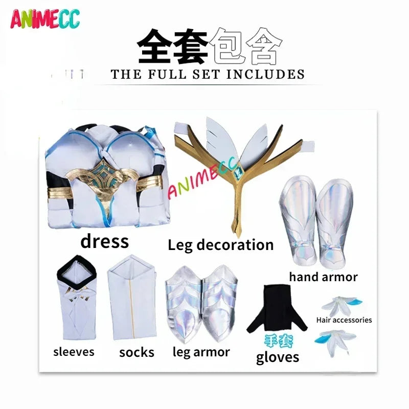 ANIMECC Game Genshin Impact Lumine Cosplay Costumes Wig Anime Halloween Party Clothes for Women Girls Cute Suit Full Sets