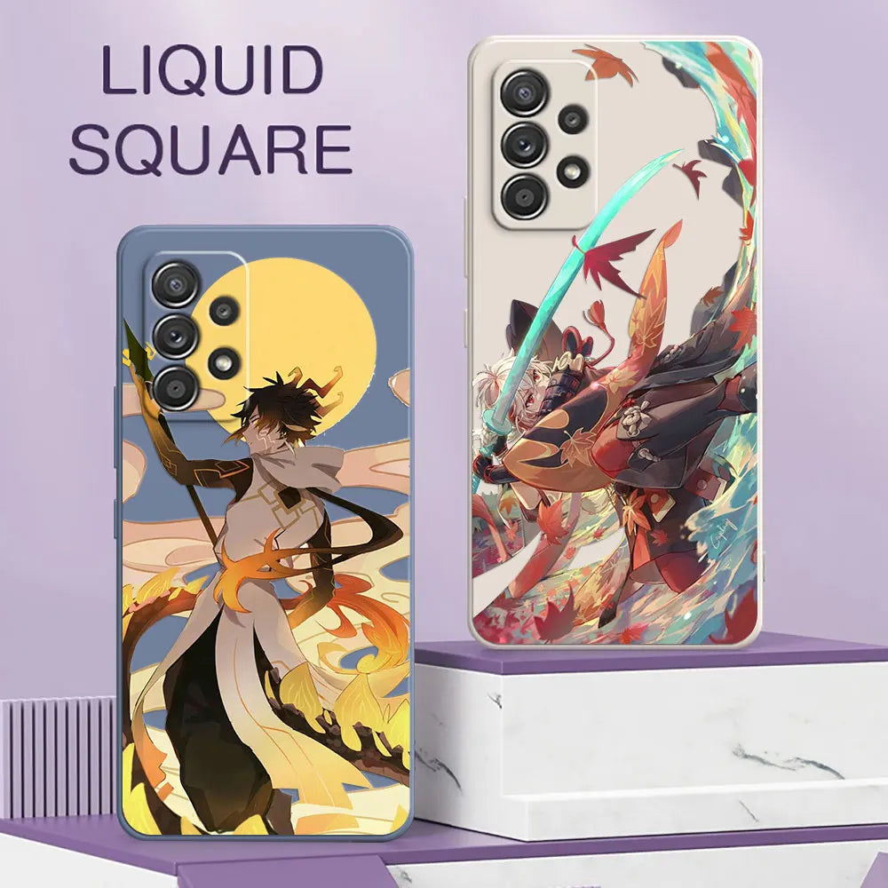 Anime Genshin Impact Square Silicone Phone Case For Samsung Galaxy A13 A14 A21S A21 A22 A23 A24 A11 A12 A02 A03 S A04 Soft Cover