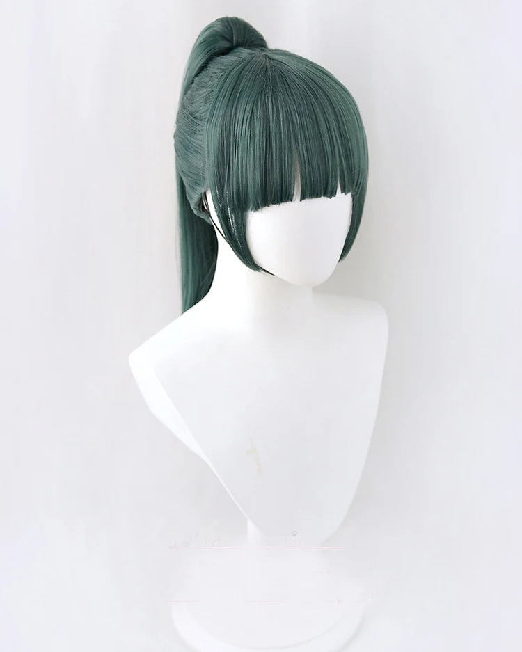 Maki Zenin Cosplay Wig Jujutsu Kaisen Cosplay High Quality 60cm Dark Green Heat Resistant Anime Cosplay Wigs + Wig Cap + Glasses