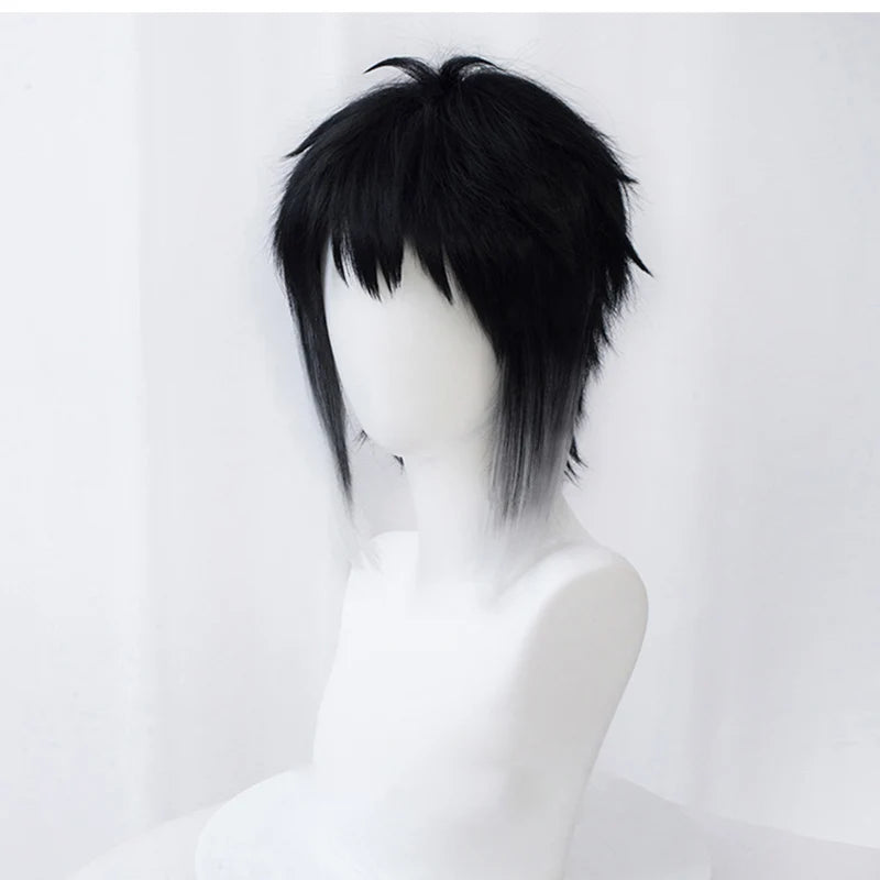 Bungo Bungou Stray Dogs Ryunosuke Akutagawa Short Black With White Wig Heat Resistant Hair Cosplay Costume Wigs + Wig Cap