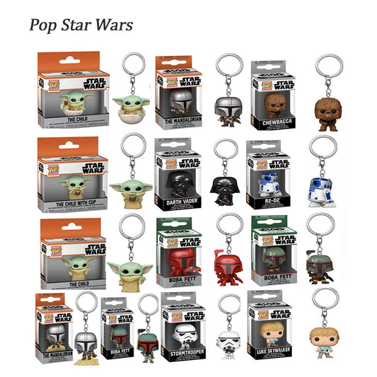 Funko Pop Keychain Star Wars Obi-wan Kenobi The Child Baby Yoda with Cup Boba Fett the Mandalo Pocket PVC Figure Toys Keyring