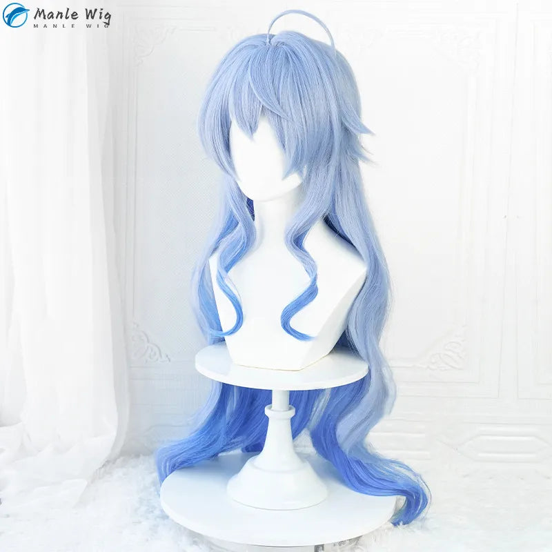 90cm Ganyu Genshin Wig Genshin Impact Ganyu Cosplay Wig Blue Gradient Curly Hair Heat Resistant  Anime Cosplay Wigs  + Wig Cap