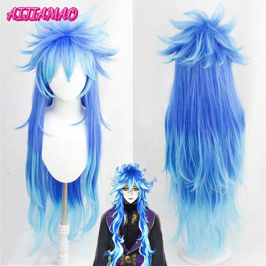 High Quality Idia Shroud Cosplay Wig Twisted Wonderland Long Blue Curly Heat Resistant Synthetic Hair Halloween Party Wigs