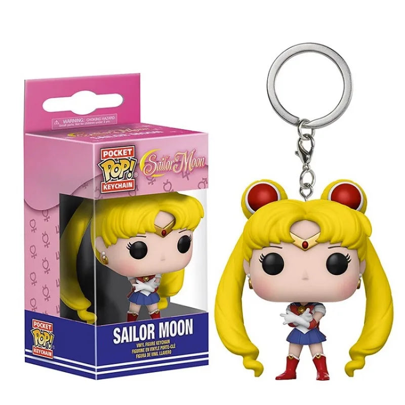 BANDAI Funko Pop Sailor Moon Minecraft Keychain Lego Evangelion Anime Figure Games Pokemon Arceus