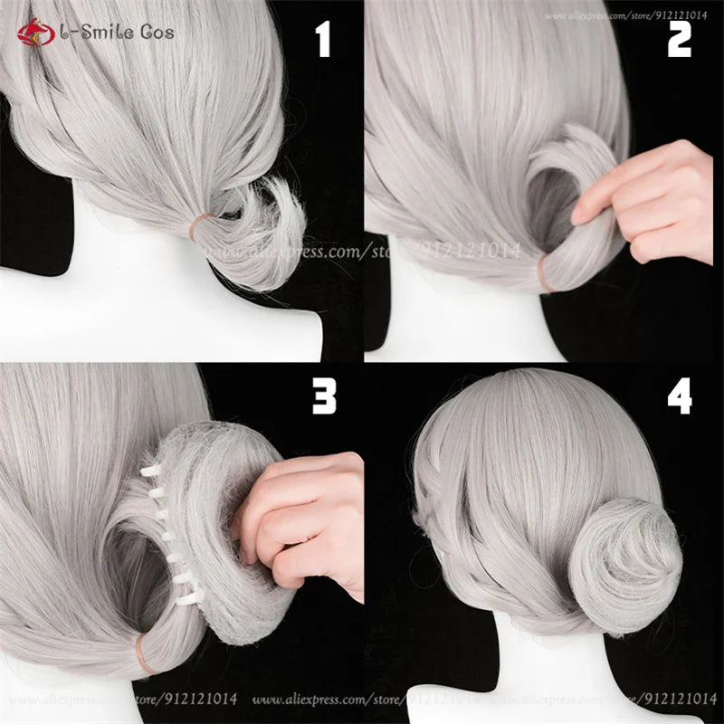 Game Identity V Bloody Queen Mary Cosplay Wig 43cm Grey With Bun Women Mary Cosplay Wigs Heat Resistant Synthetic Hair + Wig Cap