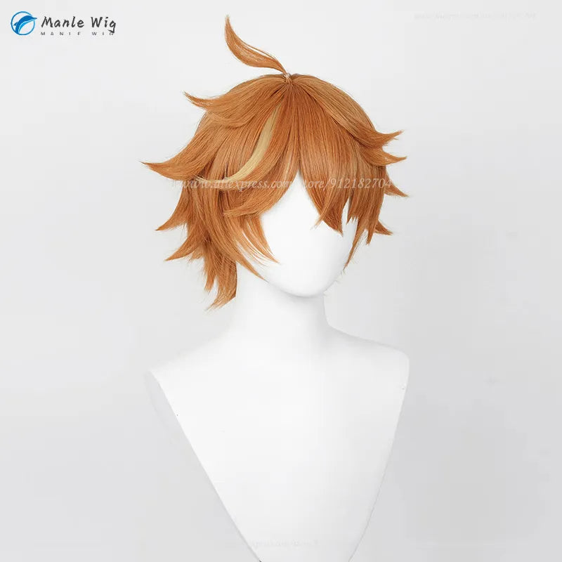 Tartaglia Genshin Wig Genshin Impact Tartaglia Cosplay Wig 30cm Scalp Orange Brown Costume Wigs Heat Resistant Synthetic Wigs