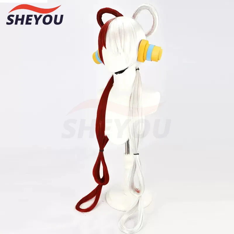 One Piece UTA Cosplay Wig Anime One Piece RED UTA 100cm Long Half Red Half White Heat Resistant Synthetic Hair Wigs + Wig Cap