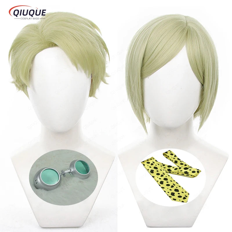 Anime Jujutsu Kaisen Nanami Kento Cosplay Wig Short Yellow Green Necktie Accessoies Heat Resistant Synthetic Hair Wigs + Wig Cap