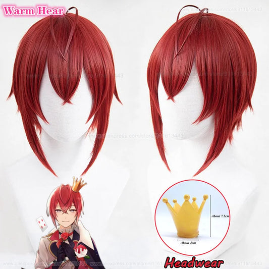 In Stock Riddle Rosehearts Cosplay Wig Anime Twisted Wonderland Short Red Wig Riddle Heat Resistant Synthetic Wigs +Free Wig Cap