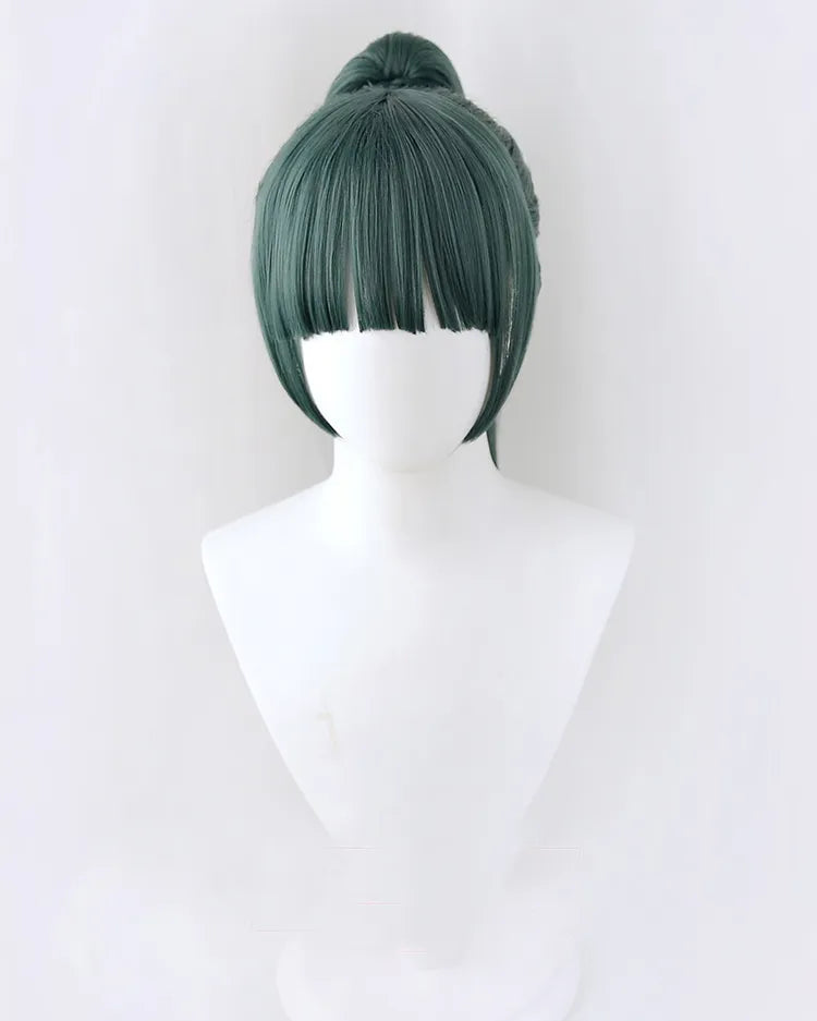 Maki Zenin Cosplay Wig Jujutsu Kaisen Cosplay High Quality 60cm Dark Green Heat Resistant Anime Cosplay Wigs + Wig Cap + Glasses