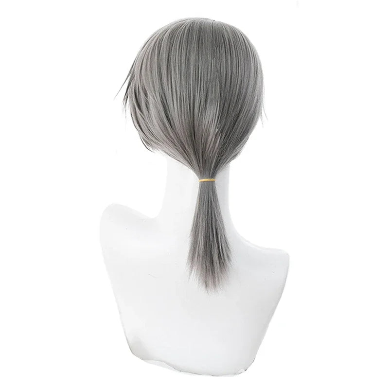 Game Identity V Cosplay Embalmer Aesop Carl Cosplay Wig Synthetic Hair Halloween Party Performance Props Wig Grey Short Hair