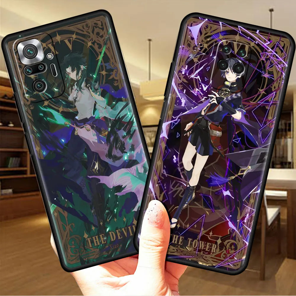 Soft Case for Xiaomi Redmi Note 11 5G 12 10 10C  10S Black Silicone Cover Capa Genshin Impact Tarot