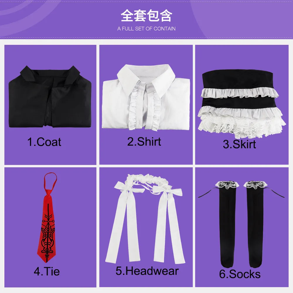 Danganronpa Celestia Ludenberg Cosplay Costume Yasuhiro Taeko Cosplay Wig Metal Bone Ring Clothing Including Shirt Tie Socks