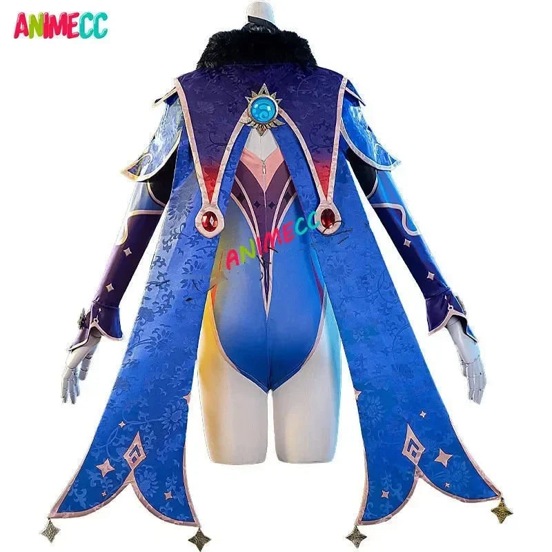 ANIMECC Mona Genshin Impact Cosplay Costume Wig Hat Anime Sexy Jumpsuit Halloween Carnival Party Outfits for Women Girls