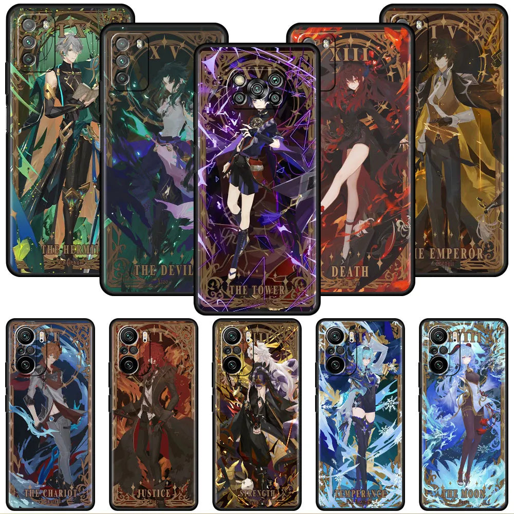 Soft Case for Xiaomi Redmi Note 11 5G 12 10 10C  10S Black Silicone Cover Capa Genshin Impact Tarot