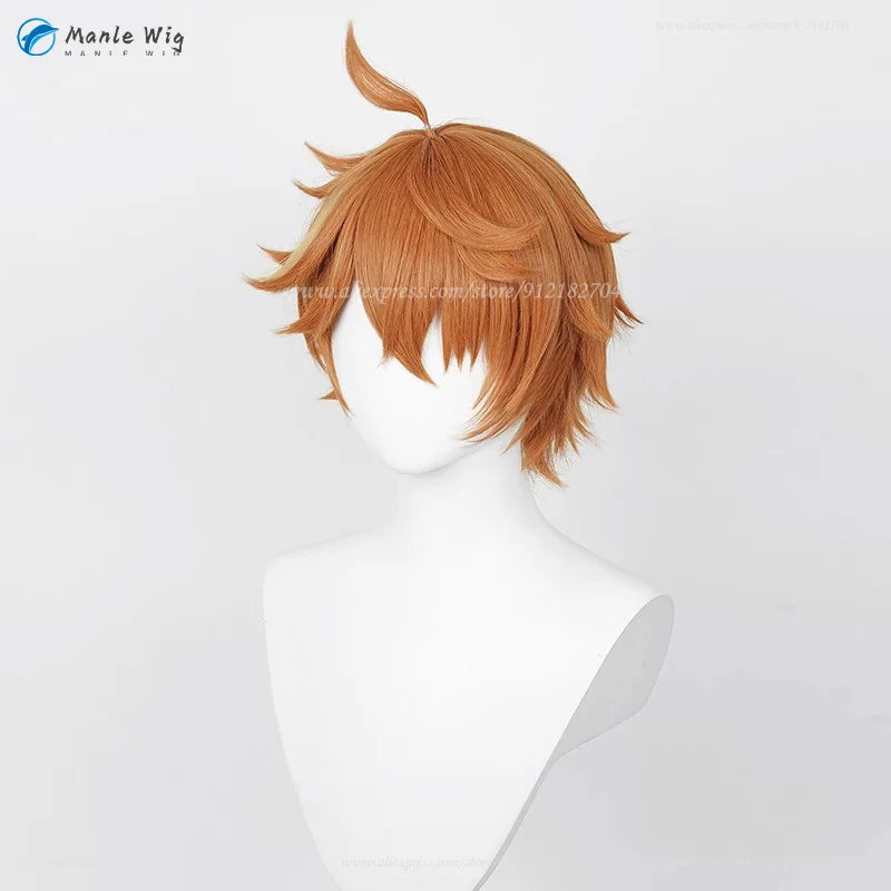 Tartaglia Genshin Wig Genshin Impact Tartaglia Cosplay Wig 30cm Scalp Orange Brown Costume Wigs Heat Resistant Synthetic Wigs