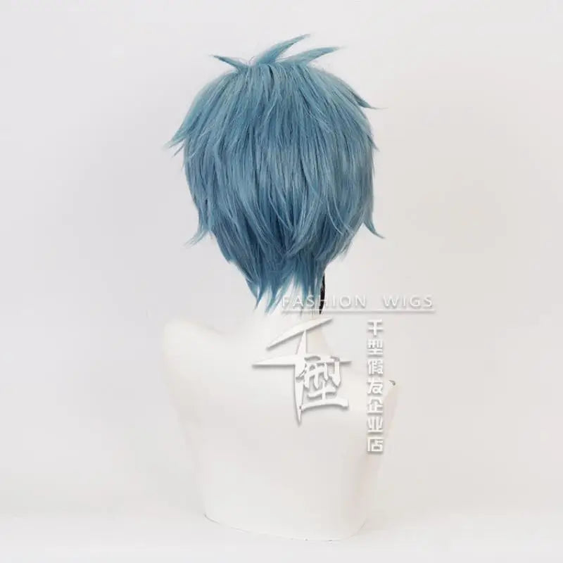 Game Twisted Wonderland Floyd Jade Cosplay Wig Two Kinds Smoke Blue Short Hair Heat Resistant Synthetic Halloween Party Props