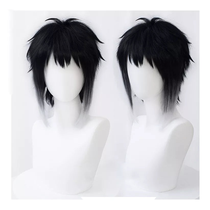 Bungo Bungou Stray Dogs Ryunosuke Akutagawa Short Black With White Wig Heat Resistant Hair Cosplay Costume Wigs + Wig Cap