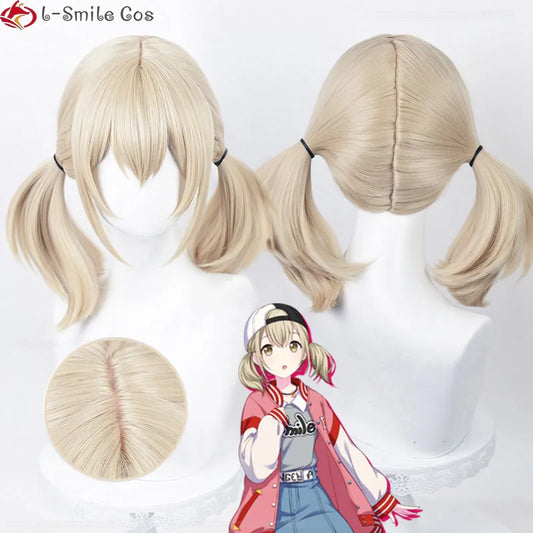 Project SEKAI COLORFUL STAGE! Scalp Azusawa Kohane Cosplay Wig 43cm Light Linen With Double Tail Heat Resistant Wigs + Wig Cap