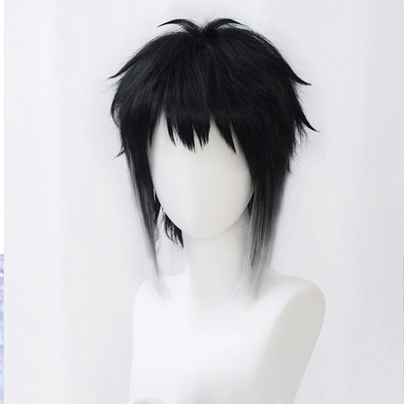 Bungo Bungou Stray Dogs Ryunosuke Akutagawa Short Black With White Wig Heat Resistant Hair Cosplay Costume Wigs + Wig Cap