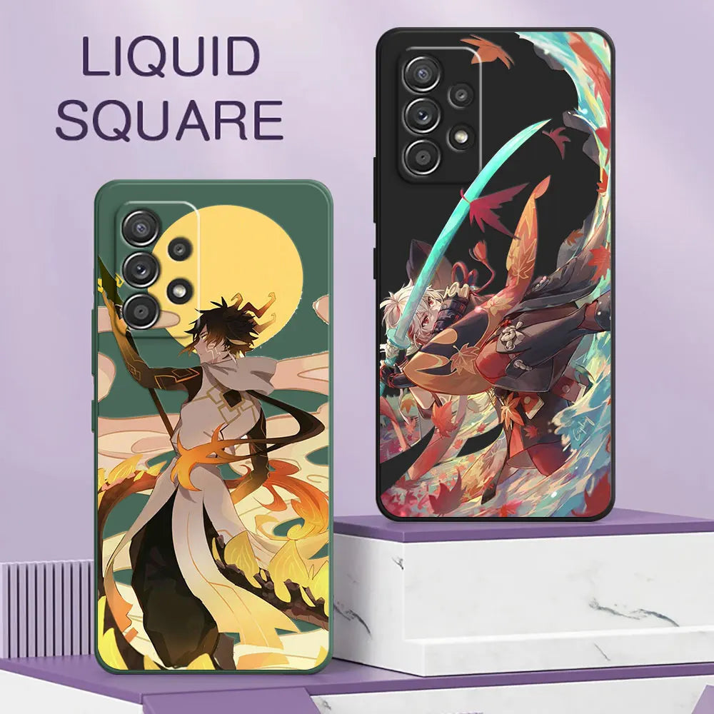 Anime Genshin Impact Square Silicone Phone Case For Samsung Galaxy A13 A14 A21S A21 A22 A23 A24 A11 A12 A02 A03 S A04 Soft Cover